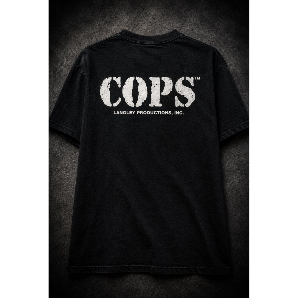 VTG COPS BAD BOYS TV SHOW TEE XL DOUBLE SIDED BLACK FADED PROMO SHIRT